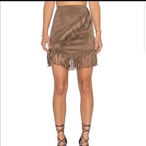 Fringe Wrap Faux Suede Mini Skirt in Shadow Brown